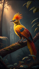 Yellow bird orange crest colorful wings image