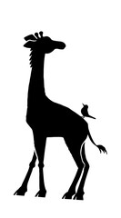 Fototapeta premium Black silhouette of a giraffe standing against a white background