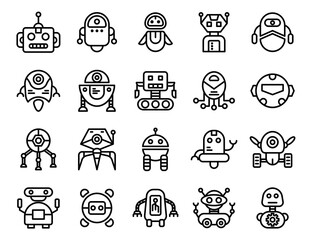 robot collection. robot vector icons. isolated on white background. robot in silhouette style. vectors