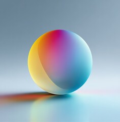 a gradient sphere with yellow and red color gradients on the left side, and light blue color gradients in front of it, centered on an empty background. 