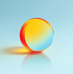 a gradient sphere with yellow and red color gradients on the left side, and light blue color gradients in front of it, centered on an empty background. 