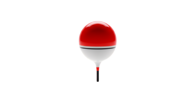 The Floating Wonder: A close-up captures a vibrant, minimalist fishing bobber, perfectly poised as it bobs gently on the water, a silent sentinel of patience and possibility. 