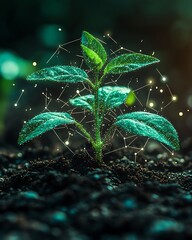 Rain falling on futuristic plants with technology high resolution picture