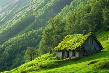 Green Roof Cottage in a Lush Landscape