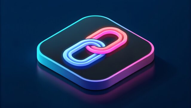 3D Isometric Link Icon, Pink and Blue Neon Glow - Powered by Adobe