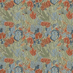 Decorative floral pattern background with stylized plants and flowers design, seamless pattern, Stock royalty image.