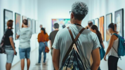 People viewing art in a gallery exhibition culture education interior space
