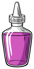 Illustration of Clear Glass Medicine Bottle Filled with Purple Liquid, Featuring an Eye Dropper Type White Cap