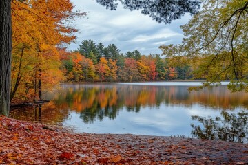 Autumn Trees Reflecting on a Calm Lake