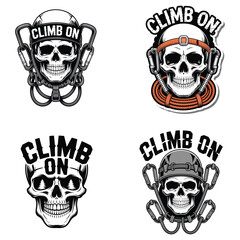 Fototapeta premium Climbing skulls with carabiners and rope helmet
