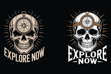 Fototapeta premium Skull compass adventure emblem vintage exploration