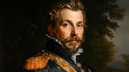 Two-Color Portrait of King Gustavus Adolphus in Military Uniform with Bold Contrasts