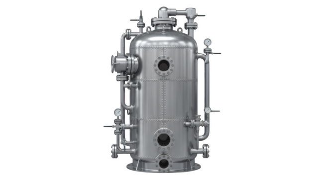 Industrial Tank with a Focus on Detail: A highly detailed rendering of an industrial tank, showcasing the complex network of pipes, valves, and gauges. This image captures the raw. - Powered by Adobe