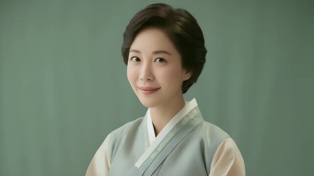 Smiling Portrait of a Woman: A warm, inviting close-up portrait of a poised woman. Her gentle smile radiates confidence and a calming presence, set against a soft, understated backdrop.