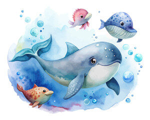Obraz premium cute Watercolor marine animals