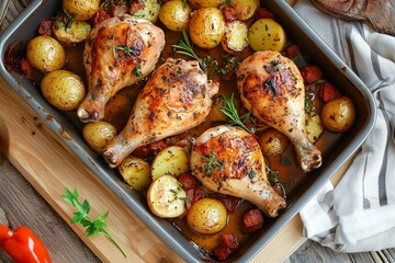 Roast Chicken with Potatoes and Herbs