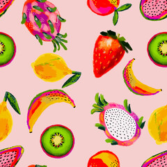 Acrylic painting Hand drawn summer fruit seamless