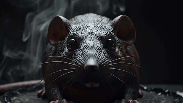 Dark Ritual Rat Cake with Flickering Candles and Eerie Smoke &ndash; Spooky Halloween Dessert or Occult Offering.