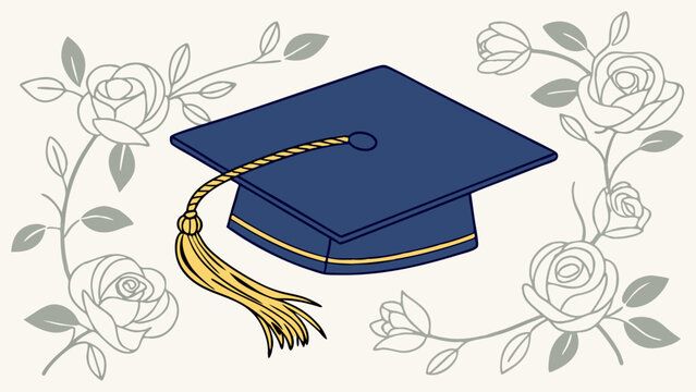 Graduation cap with roses academic achievement commencement ceremony education success celebration diploma degree congratulations graduate school university college learning knowledge wisdom achievem. - Powered by Adobe