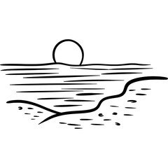 Ocean Waves Line Art – Sunset Beach Sketch Illustration