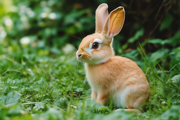 Cute Rabbit in Green Grass