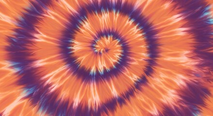 Vibrant tie-dye pattern with orange and purple hues in a spiral design.