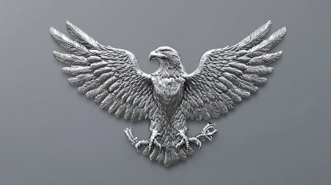 and keyword list for the image

 Silver Eagle Wall Sculpture