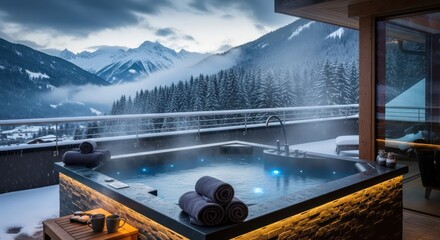 Luxurious Rooftop Hot Tub with Snowy Mountain Views