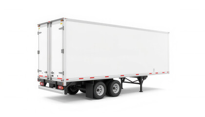 White delivery trailer truck parked on white background  