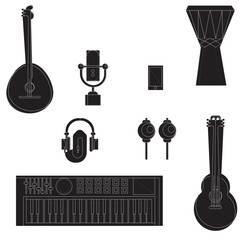 Obraz premium Set of traditional string instruments and modern digital music tools.