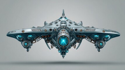 and keywords based on your image

 Futuristic Starship Hovering in Space