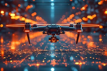 Sleek aerial drone with glowing orange lights high resolution picture