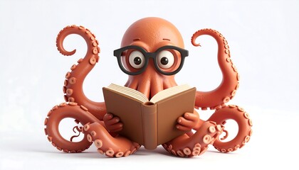 Octopus Reading Book with Glasses - Conceptual Education
