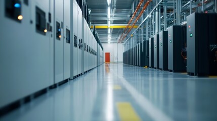 Fototapeta premium Data center operations modern facility digital infrastructure high-tech environment wide angle view efficiency and performance