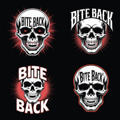 Fototapeta premium Four skull designs with text bite back graphic