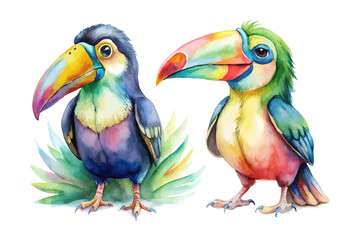 cute watercolor exotic toucan birds