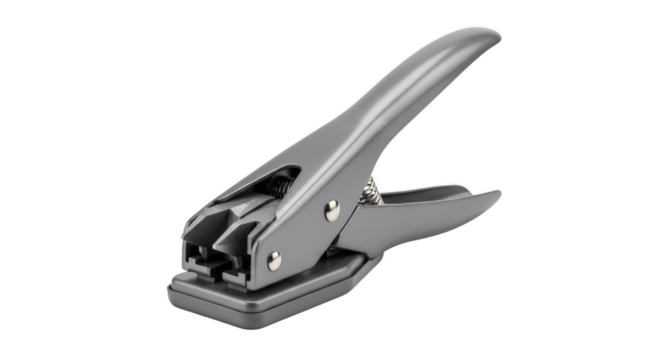 Office Staple Punch: A close-up shot captures the essential features of a gray staple punch, a vital tool for organizational efficiency and professional tasks.