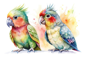 cute Watercolor exotic parrot birds