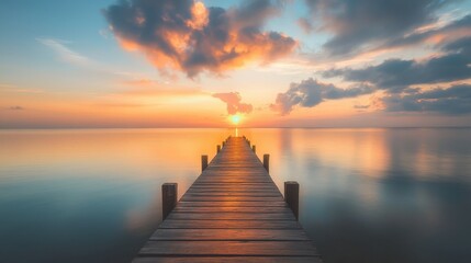 Fototapeta premium A wooden dock in the middle of a body of water