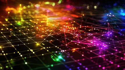 Fototapeta premium Colorful Digital Network Abstract with Bright Connected Nodes and Lines