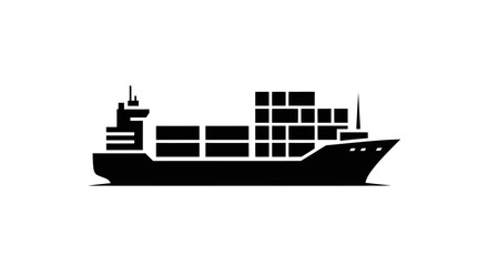 Obraz premium Simple black silhouette icon of a container cargo ship for freight and logistics.