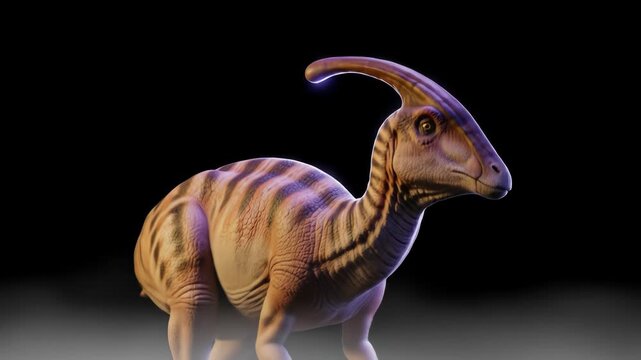 Parasaurolophus Dinosaur Portrait on Black