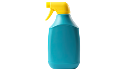 blue laundry detergent bottle with yellow cap on white background