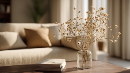 Neutral Home Decor: Dried Flowers in Glass Vase