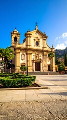 Fototapeta premium Sunny church facade in town square