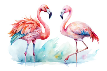 cute Watercolor exotic flamingo birds