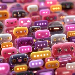 Vibrant emoji messages floating in 3D high resolution picture