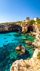 Fototapeta premium Sunny coastal cove with turquoise water