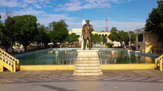 Vigan Philippines, Plaza Salcedo (Dancing Fountain) at Vigan City, Philippines. Unesco Vigan Dancing Fountain in the evening, Ilocos Sur, Philippines