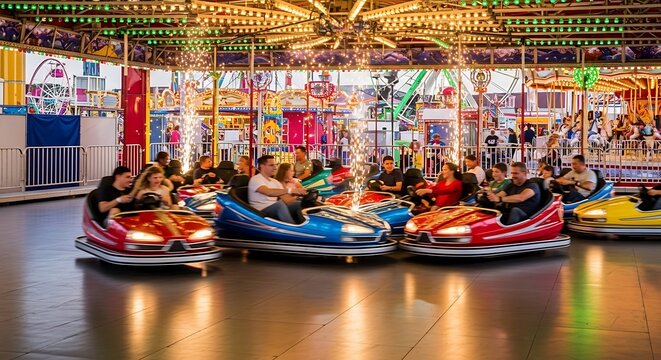 Bumper Cars Ride at Amusement Park.